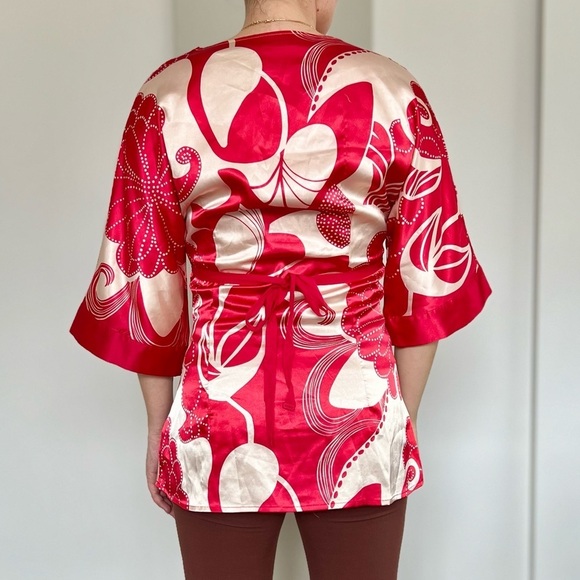 Vintage Y2K Charlotte Russe Silk Babydoll Top – 90s, 2000s, Kimono, Japanese - Picture 3 of 12